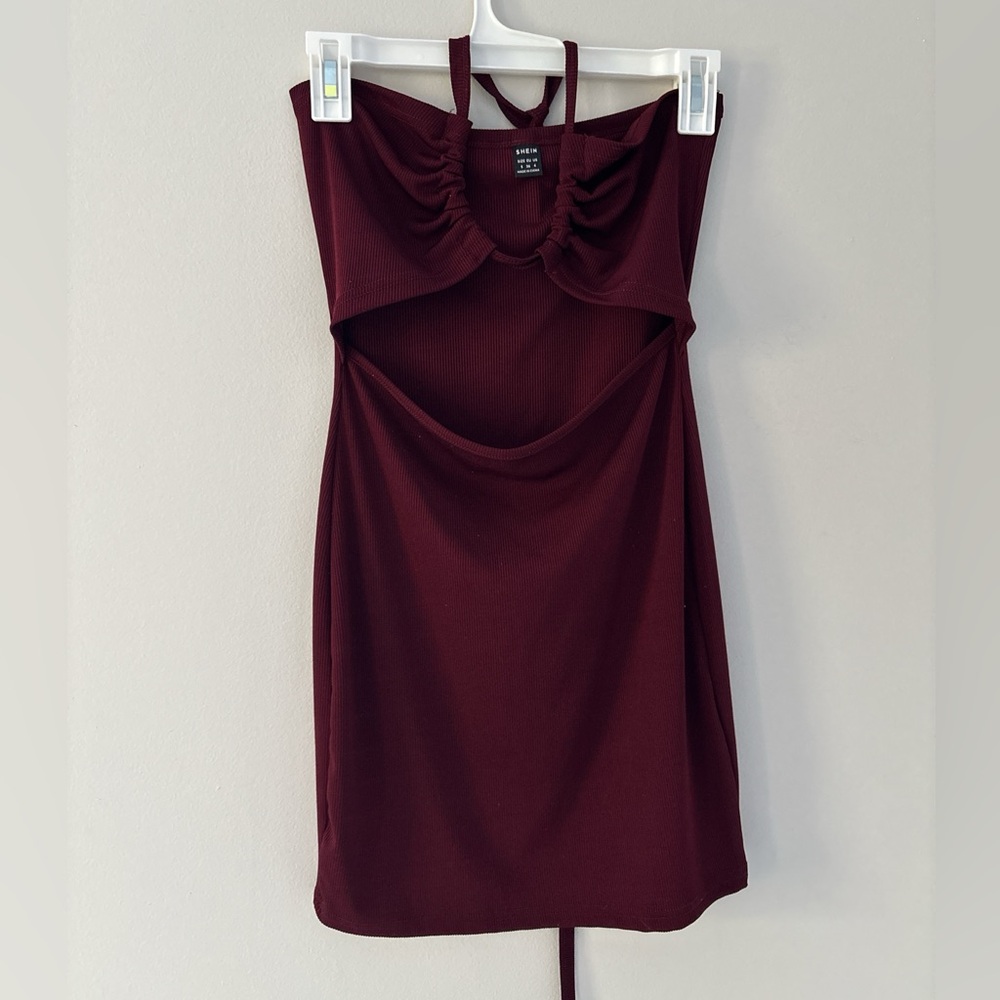 SHEIN Strapless Burgundy Dress